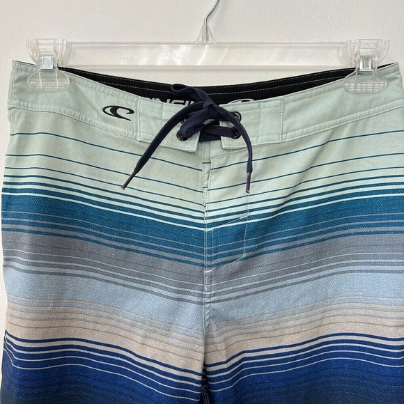 O'Neill Mens sz 30 Board Shorts Swim Trunks 10.5" inseam White Blue Striped - Picture 2 of 9